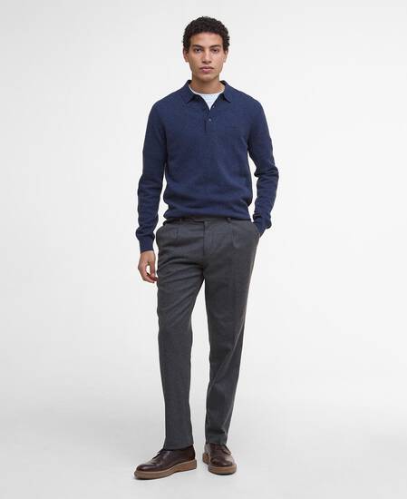 Hutherston Knitted Polo Shirt Navy Marl