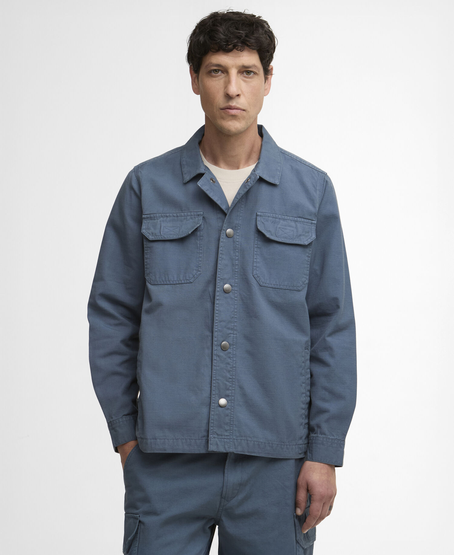 Overshirt in cotone Draftmen Slub Dusk Blue