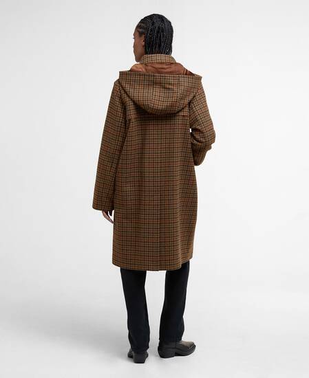 Melody Check Wool Duffle Coat Brown/Orange Check/Hessian Tartan