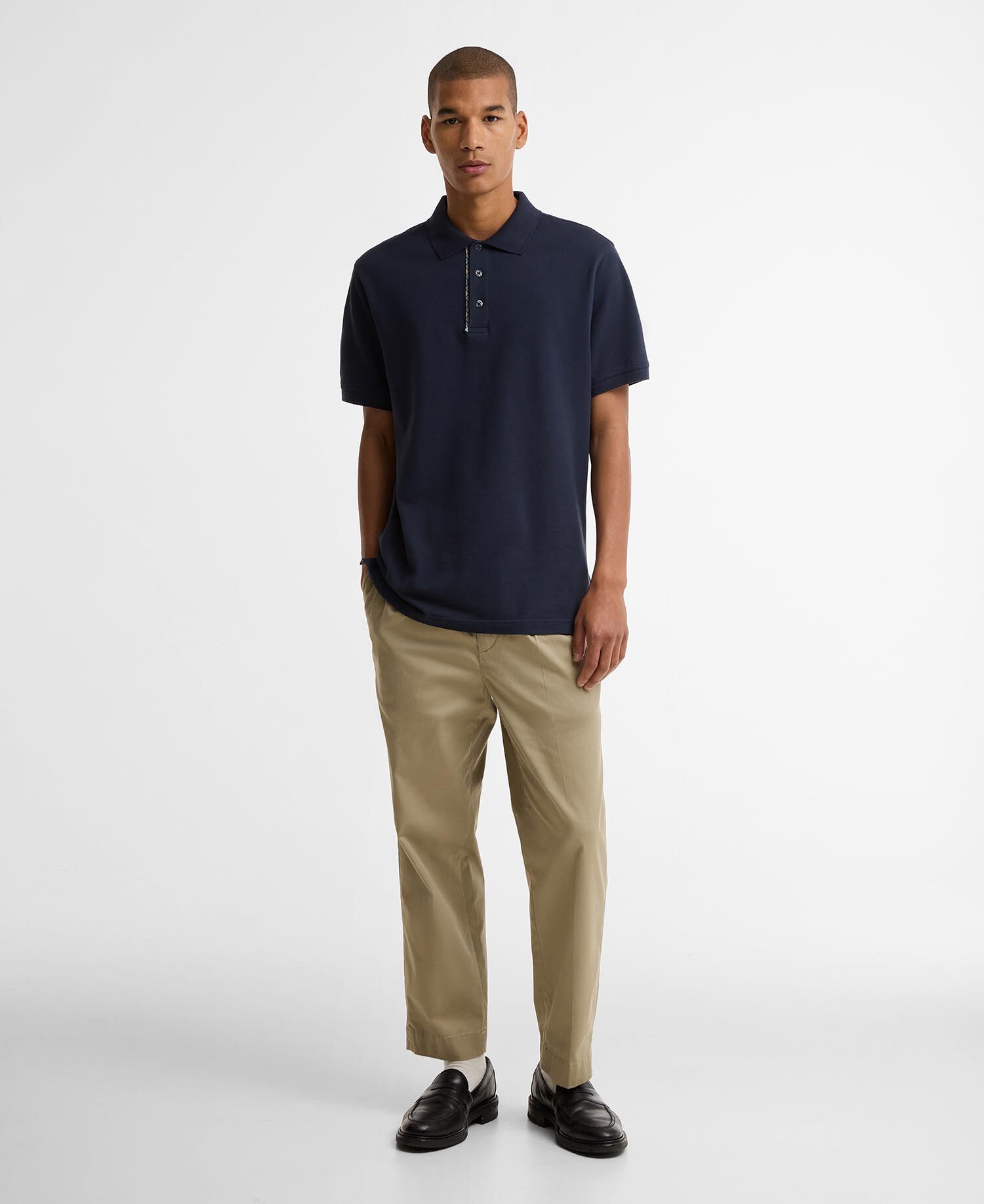 Reston Tartan Trim Tailored Polo Shirt Navy