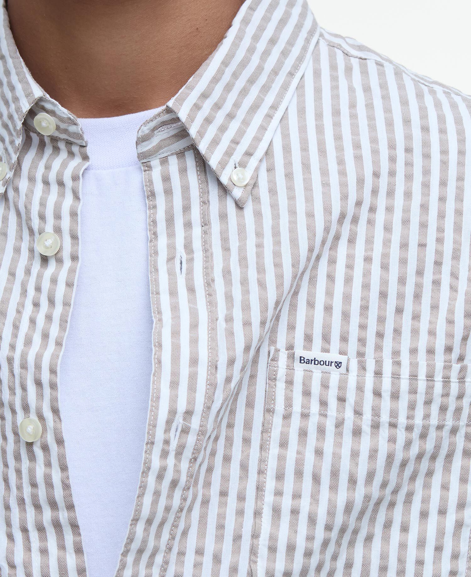 Cresswell Seersucker Tailored Long-Sleeved Shirt Stone