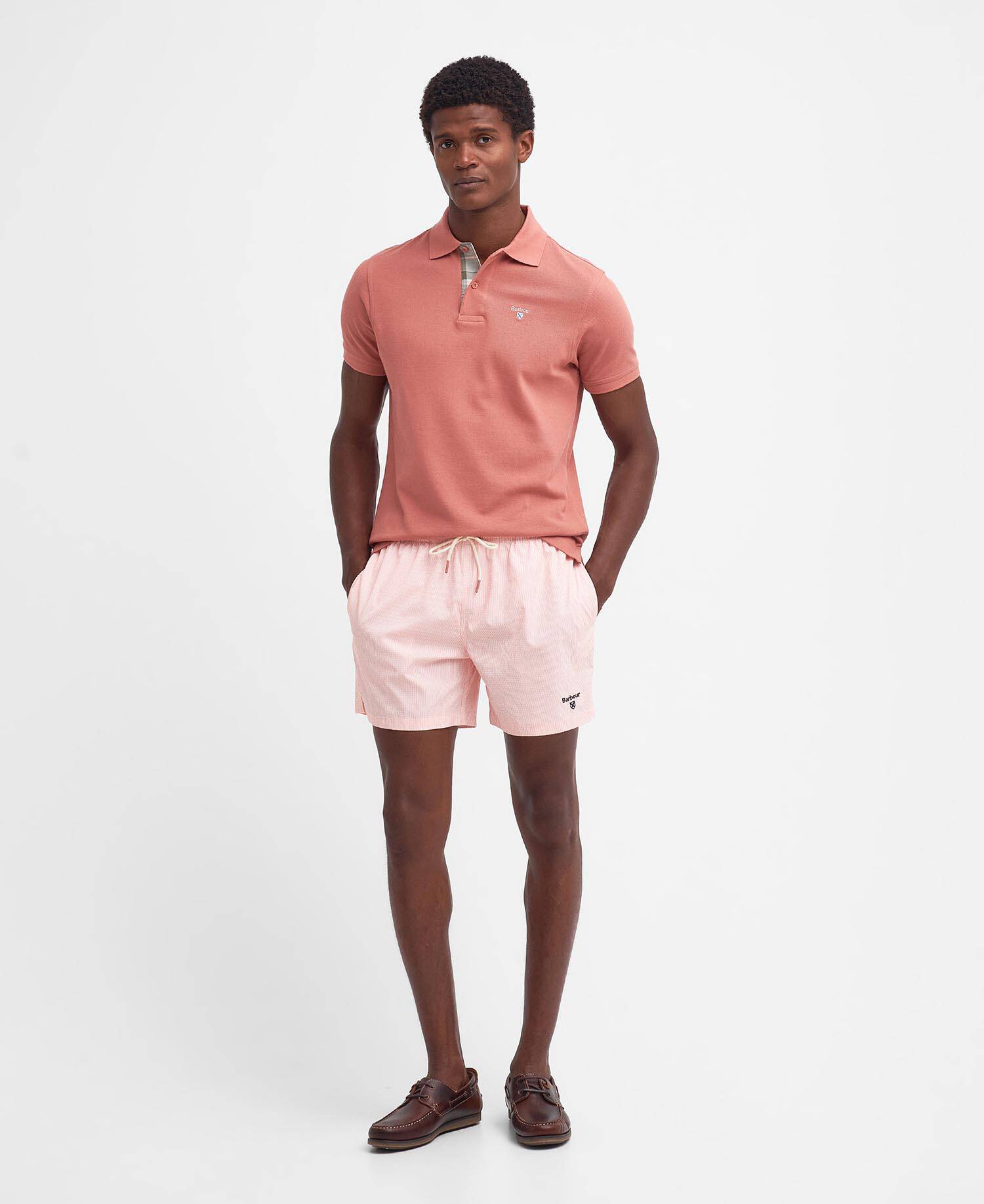 Tartan Pique Polo Shirt Pink Clay image number 1