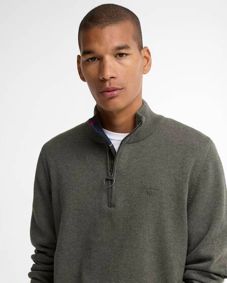 Cotton Quarter-Zip Jumper Olive Marl
