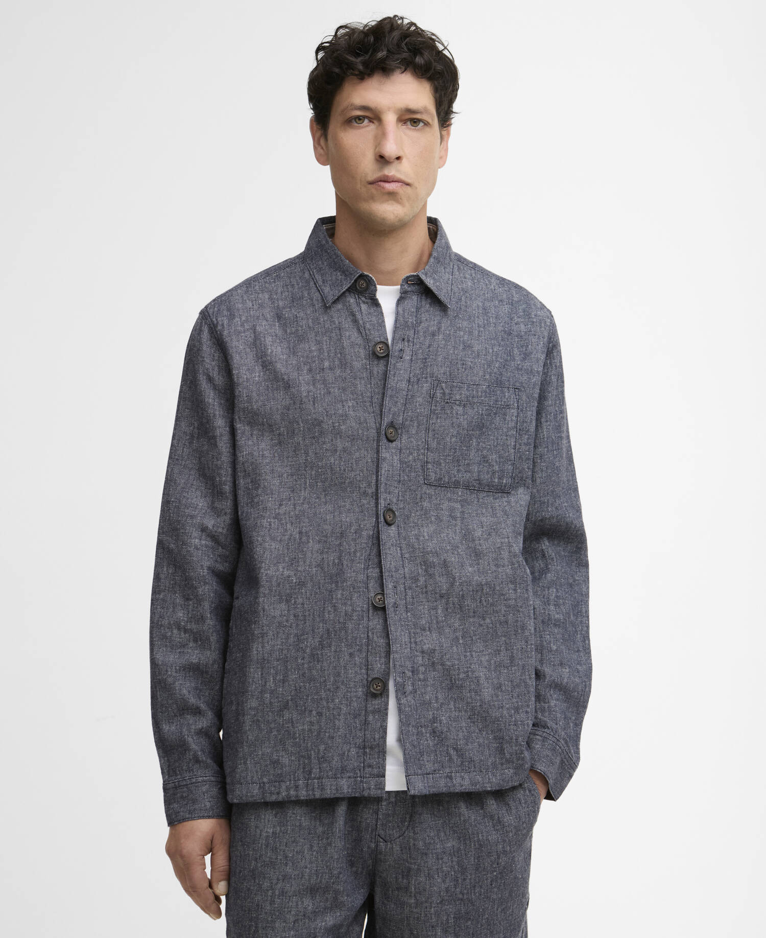 Overshirt in misto lino Stillwater Navy image number 0