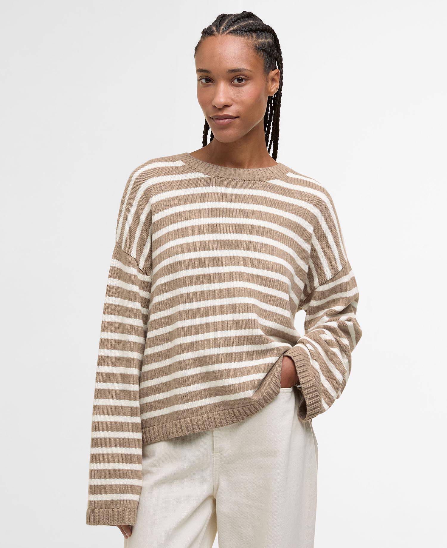 Rosie Knitted Jumper Fawn/Ecru Stripe image number 0