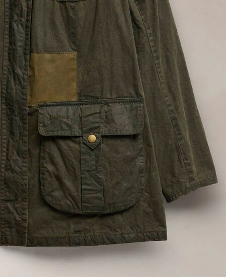 Barbour Re-Loved Defence Waxed Jacket - Size 18 Olive