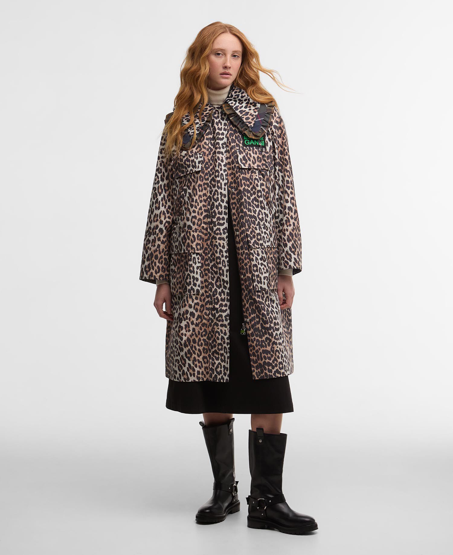 Barbour x GANNI Leopard Print Waterproof Parka Jacket Ganni Leopard Print