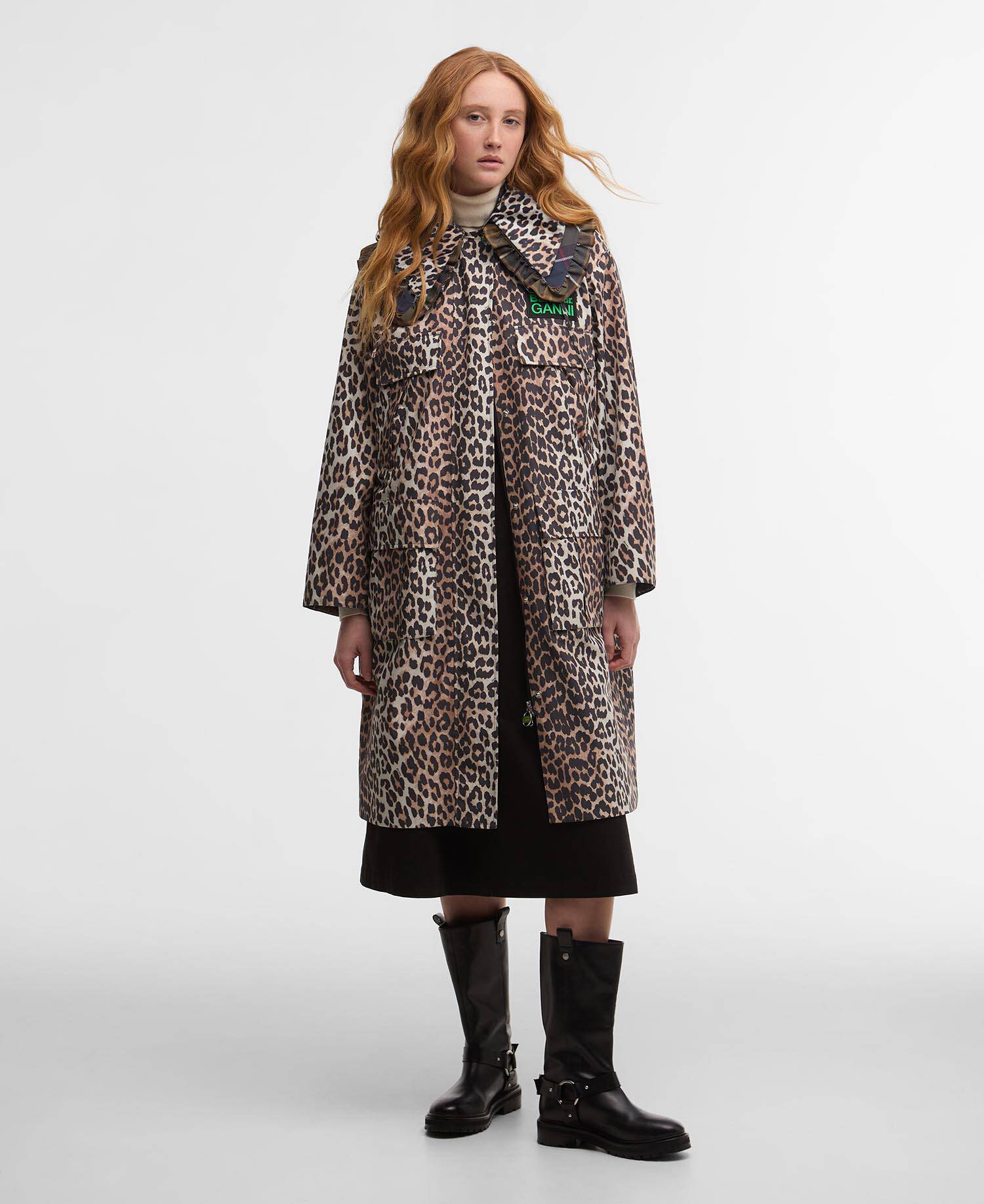 Barbour x GANNI Leopard Print Waterproof Parka Jacket Ganni Leopard Print image number 0