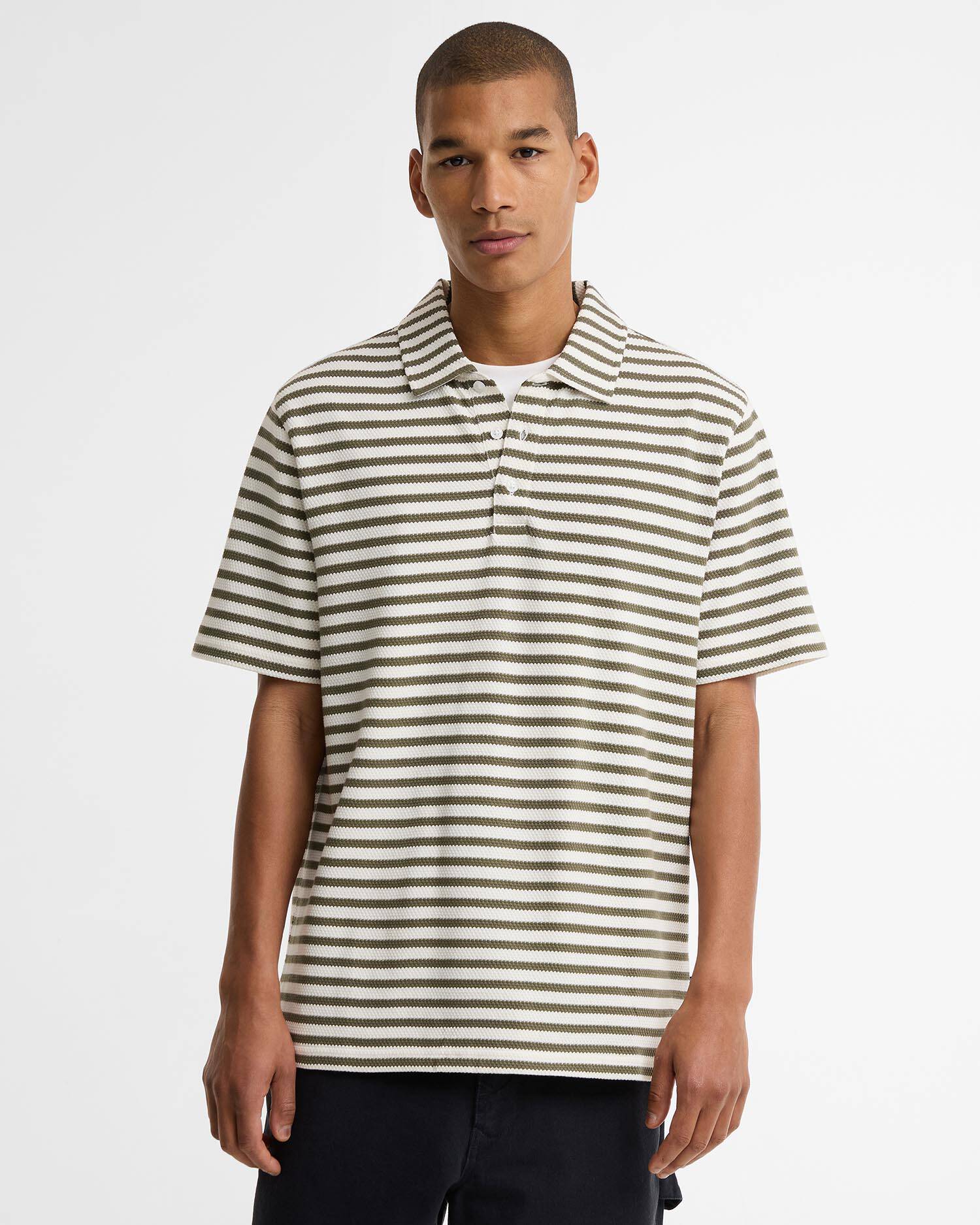 Farlam Striped Tailored Polo Shirt Whisper White image number 0