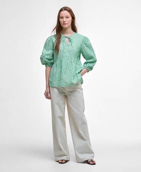 Daison Striped Blouse Kelly Green Stripe