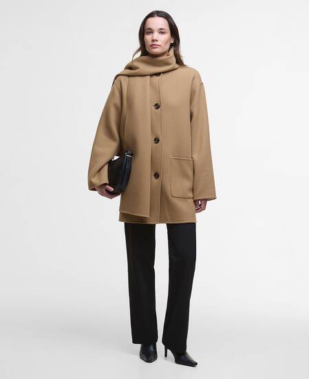 Cappotto in lana con sciarpa incorporata Clementine Camel