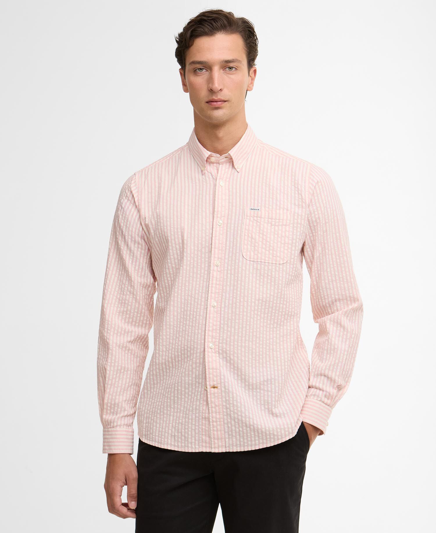 Cresswell Seersucker Tailored Long-Sleeved Shirt Mineral Pink