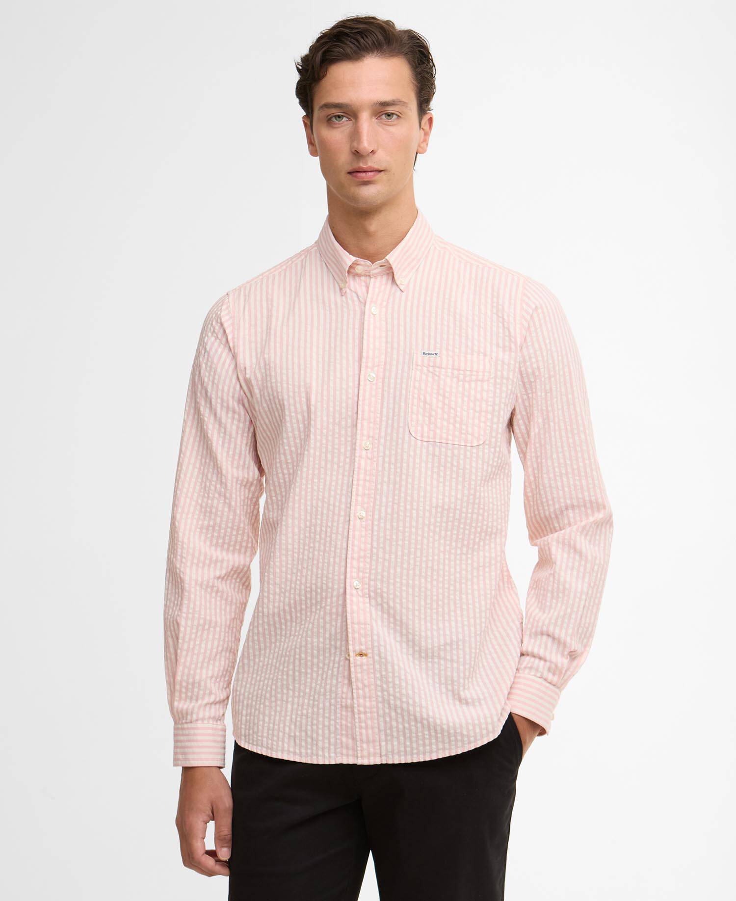 Cresswell Seersucker Tailored Long-Sleeved Shirt Mineral Pink image number 0