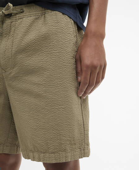 Shorts in seersucker con vestibilit&agrave; comoda Grey Olive