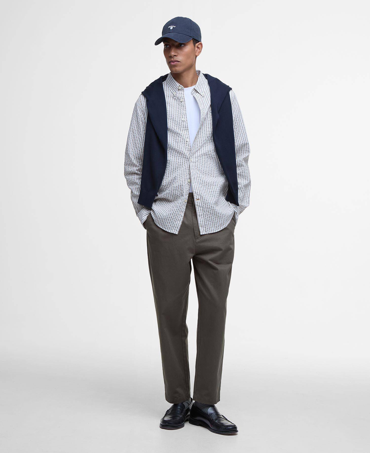 Cresswell Seersucker Tailored Long-Sleeved Shirt Stone image number 1