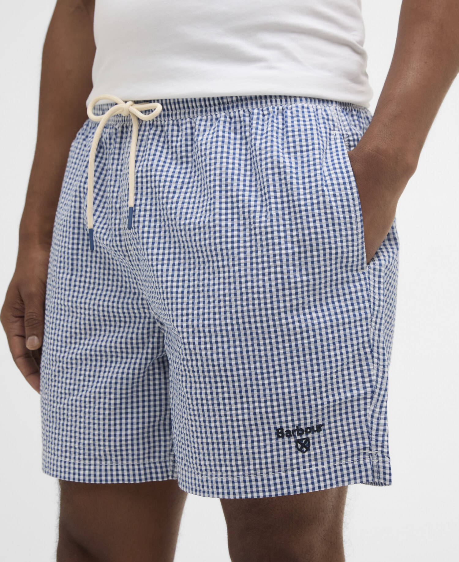 Gingham Seersucker Swim Short Sailboat Blue image number 3