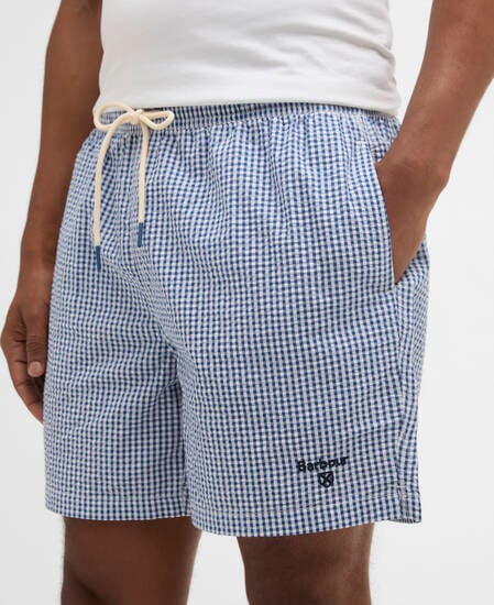 Badeshorts Gingham Seersucker Sailboat Blue