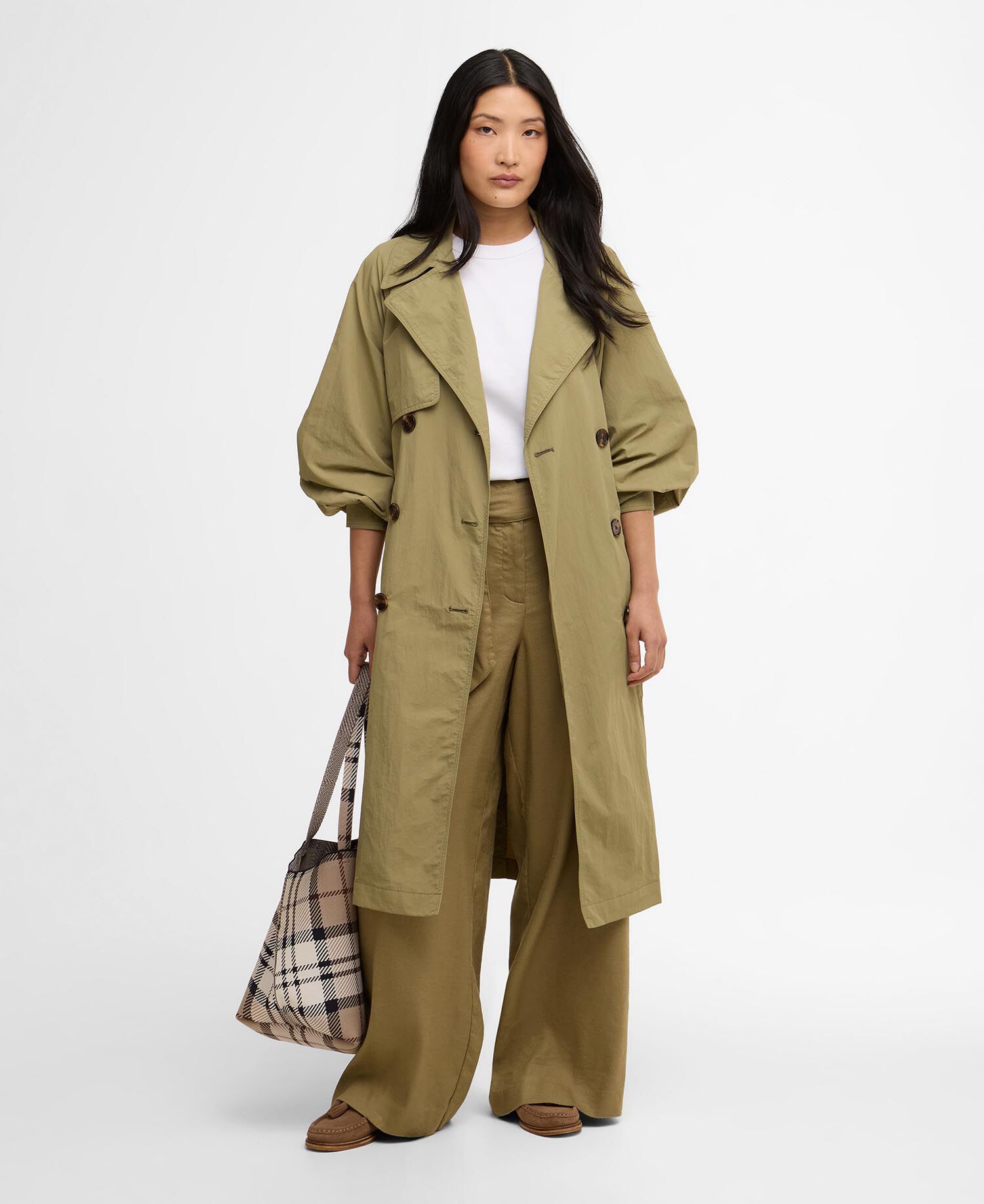 Trenchcoat Layla Showerproof Bleached Olive/Dress Navy Tartan