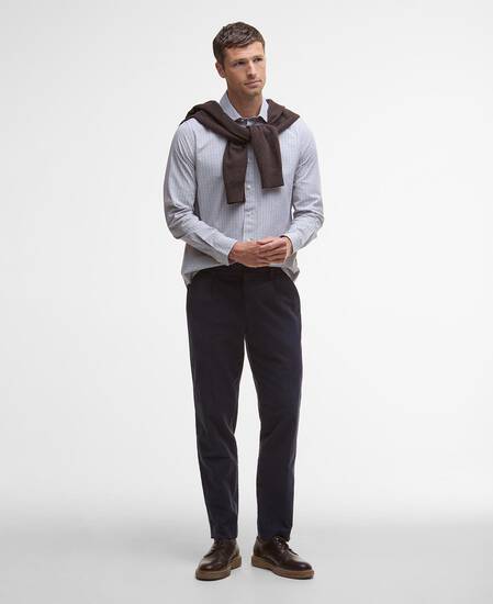Carlton Tattersall Tailored Long-Sleeved Shirt Navy