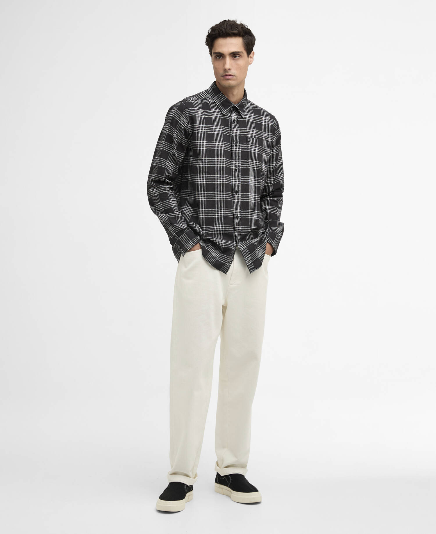Heanes Waffle Check Long-Sleeved Shirt Black image number 1