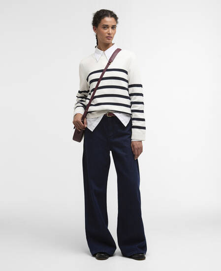 Maglione girocollo Fern con motivo a righe Cloud/Navy