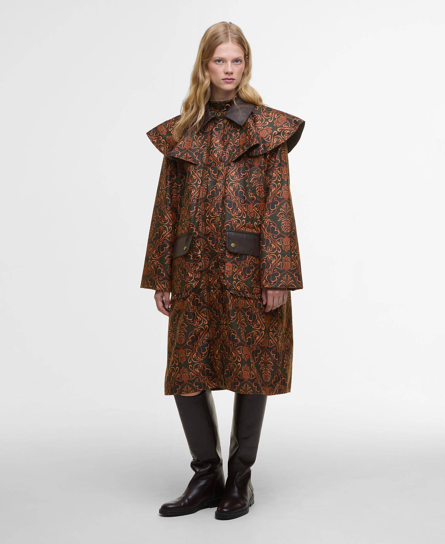 Barbour FARM Rio Luana Waxed Jacket Pineapple/Green Heart Print image number 0