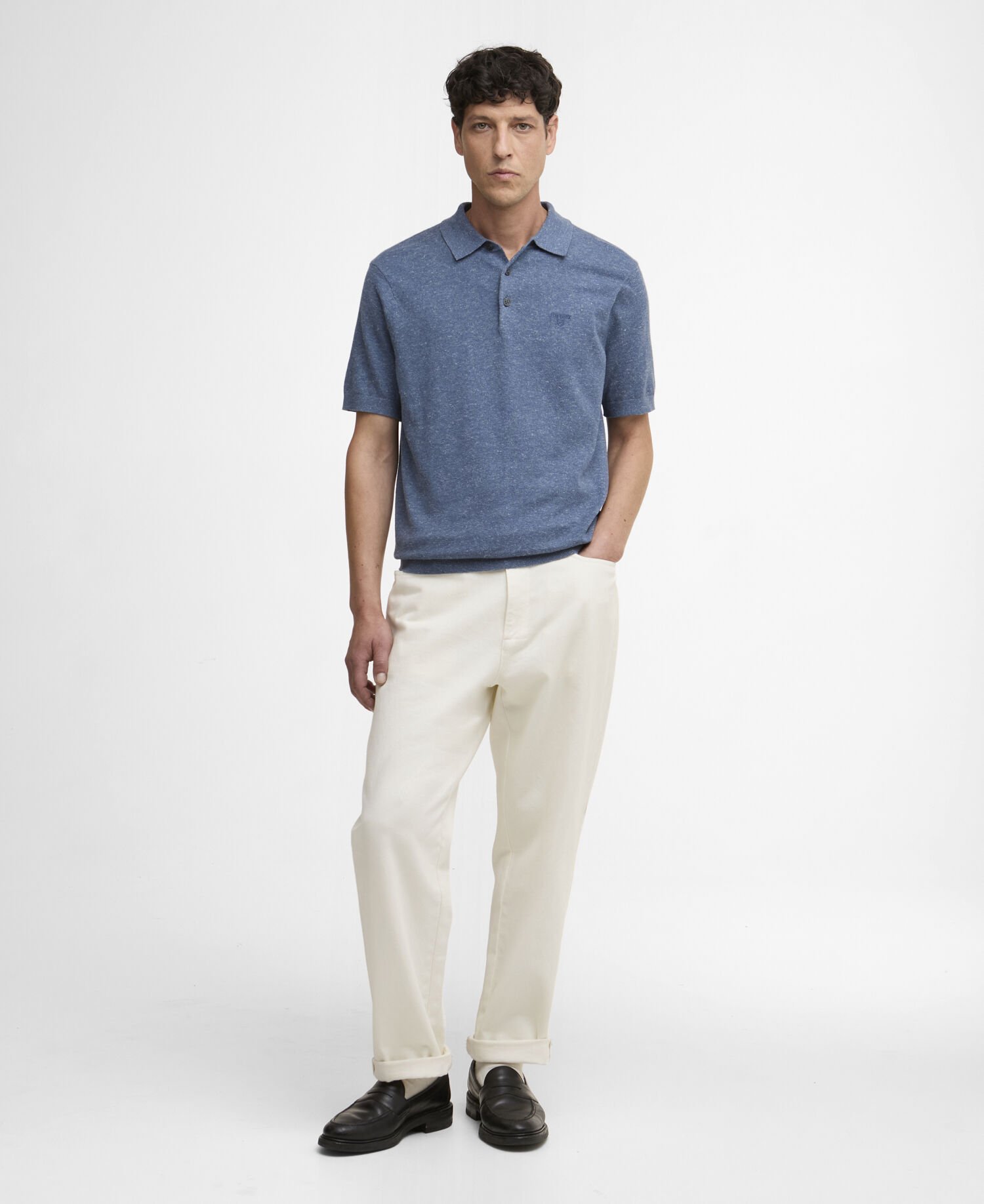 Muston Linen-Blend Knitted Polo Shirt Denim