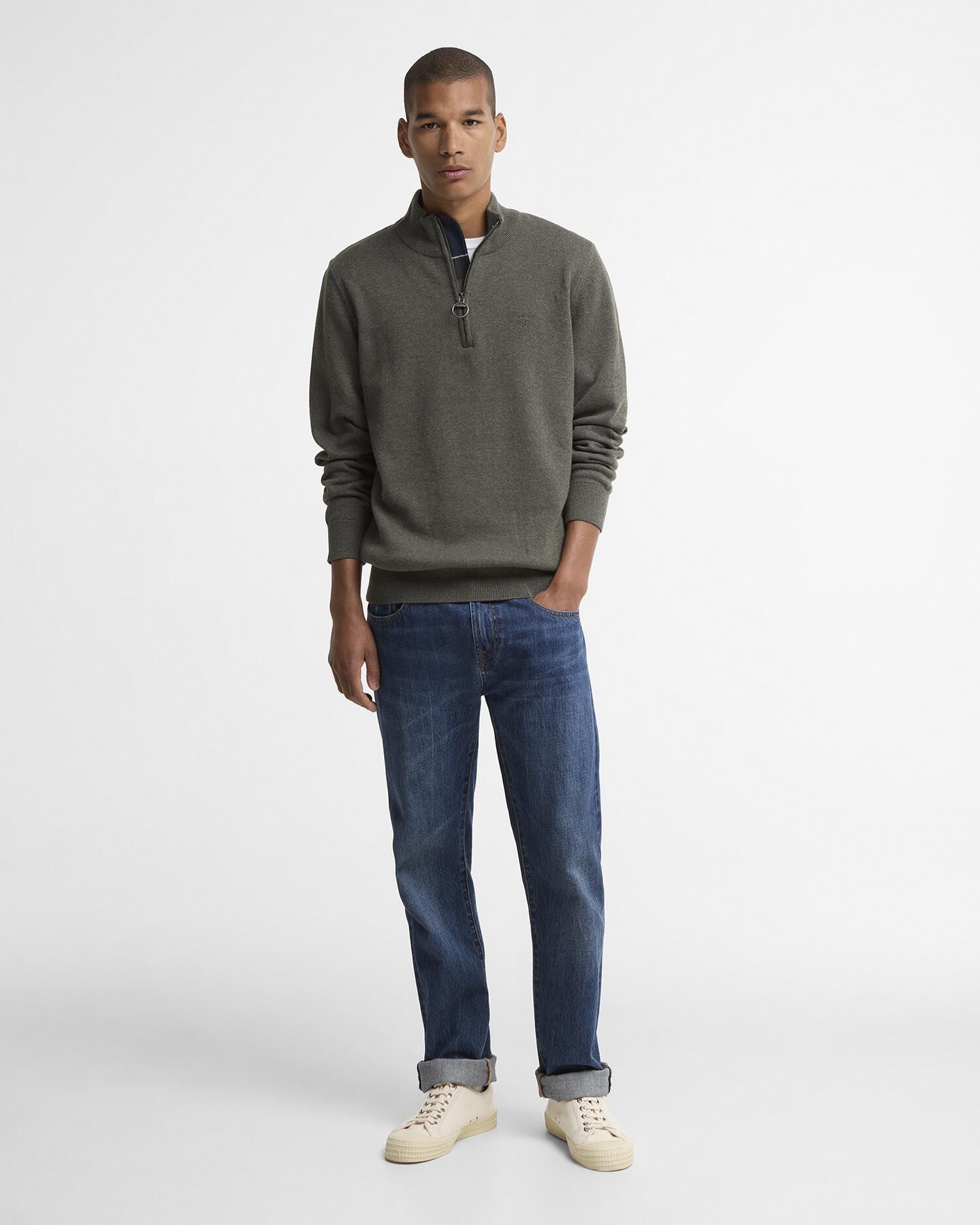 Felpa in cotone con mezza zip