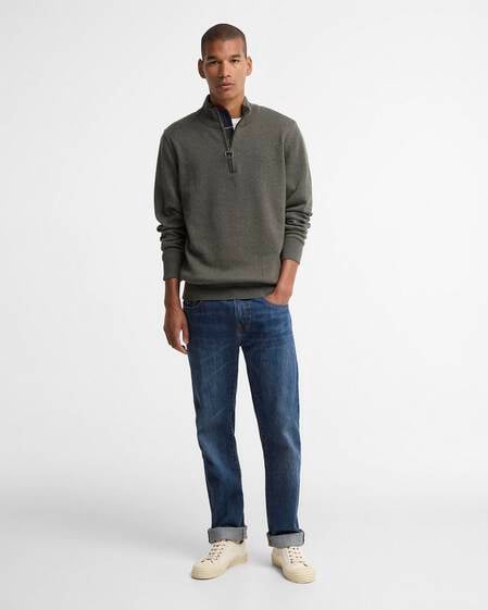 Cotton Quarter-Zip Jumper Olive Marl