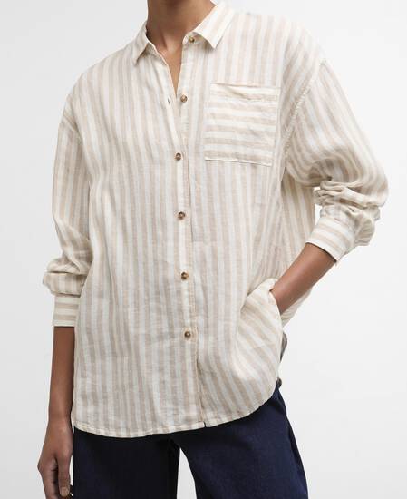 Annie Striped Linen Shirt Light Sand Stripe