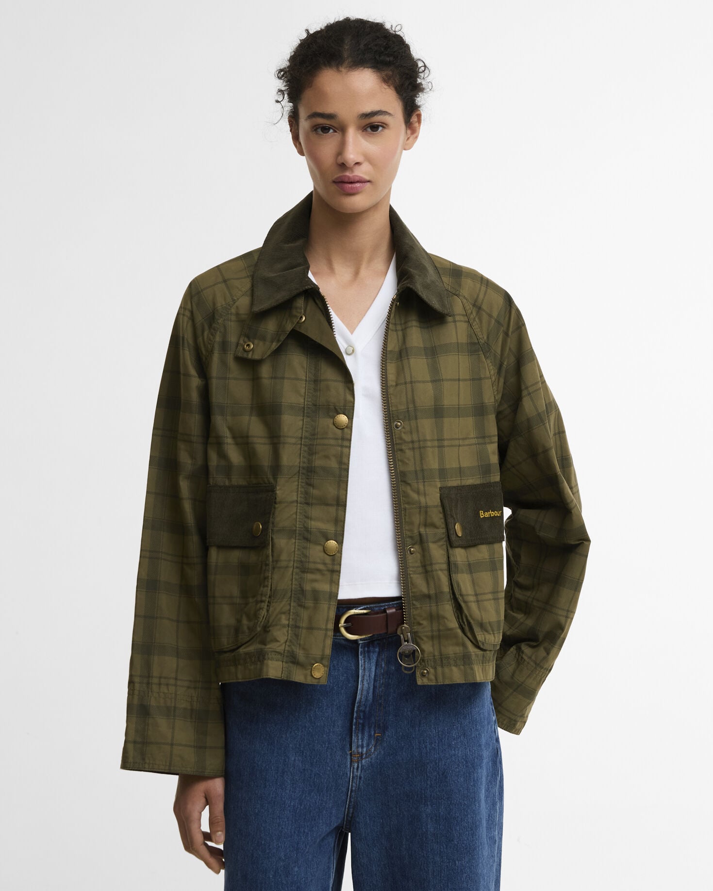Tartan Cropped Beadnell Casual Jacket Dusky Green Tartan/Highland