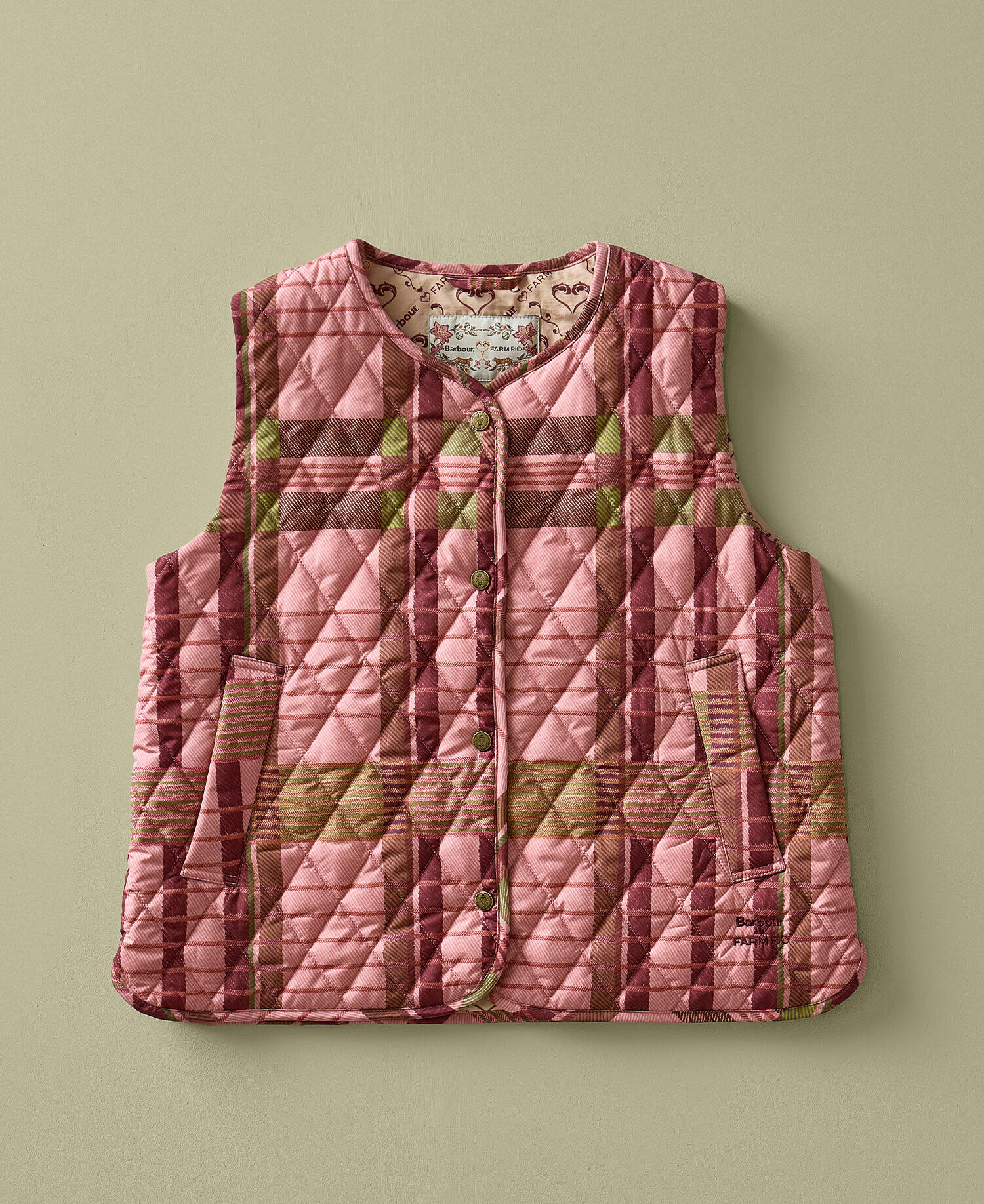 Barbour FARM Rio Fernanda Liner Pink Tartan/Beige Heart Print image number 0