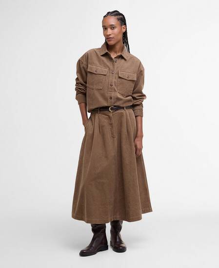 Yasmin Cord Midi Skirt Military Brown