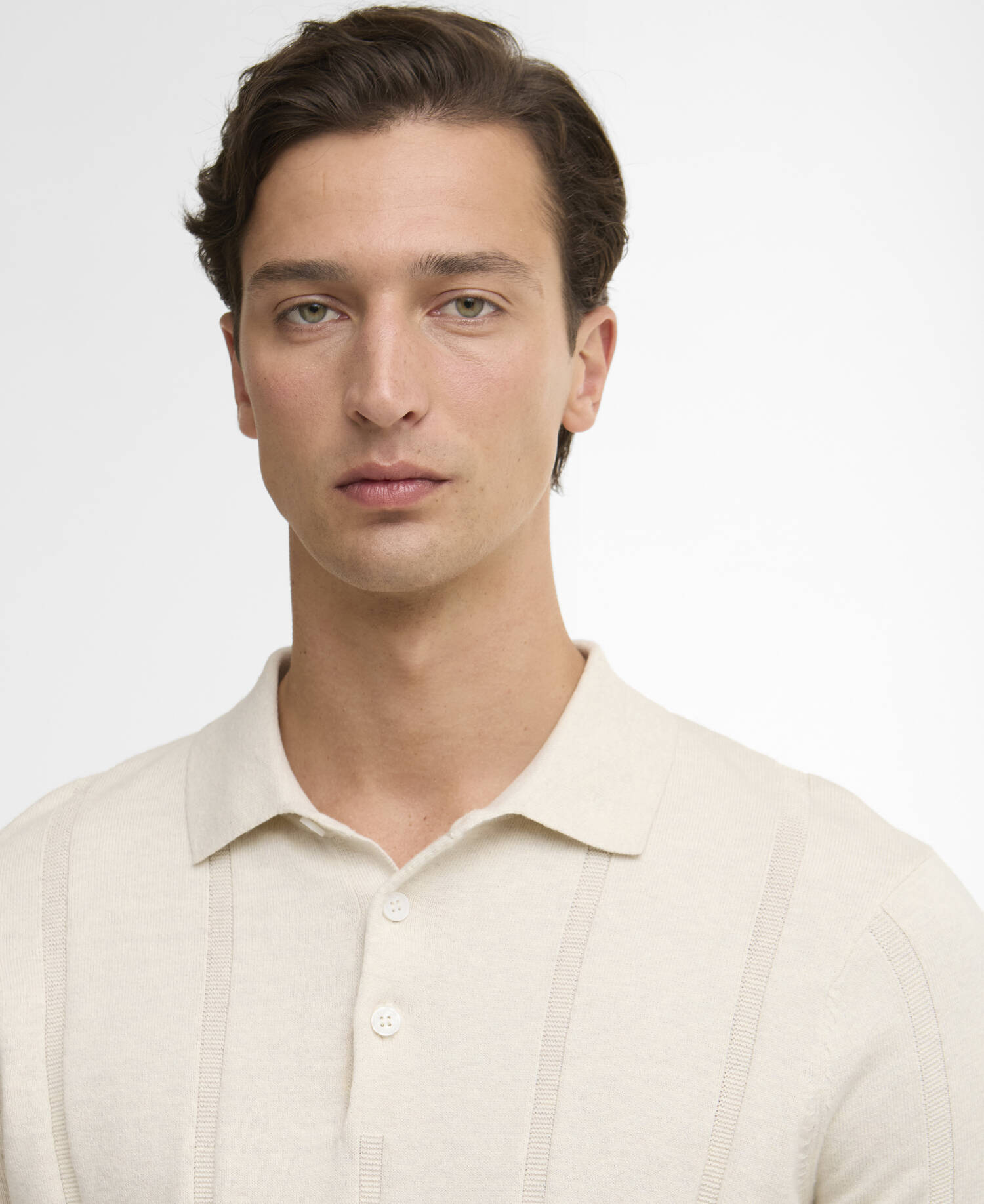Wellburn Knitted Polo Shirt Oatmeal image number 3