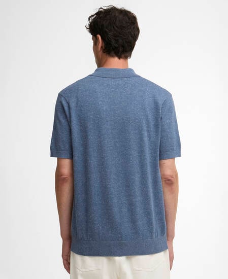 Muston Linen-Blend Knitted Polo Shirt Denim