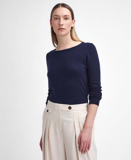 Pendle Crew Neck Jumper Navy-Hessian Tartan