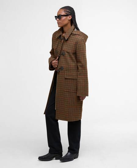 Dufflecoat Melody Check Wool Brown/Orange Check/Hessian Tartan