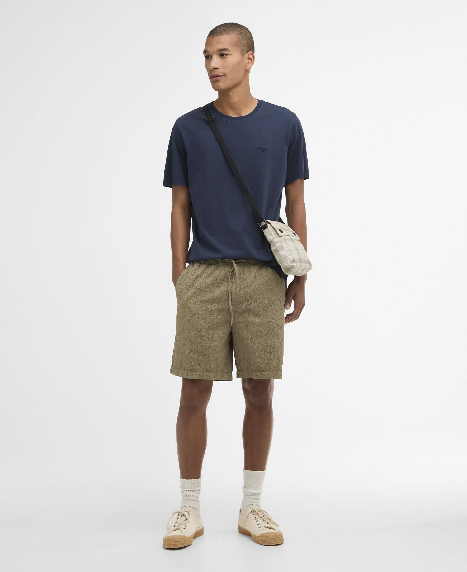 Seersucker Relaxed Shorts Grey Olive