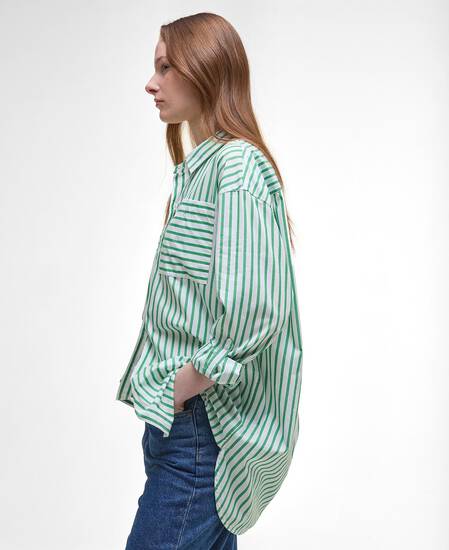 Nicola Striped Relaxed Long-Sleeved Shirt White/Kelly Green