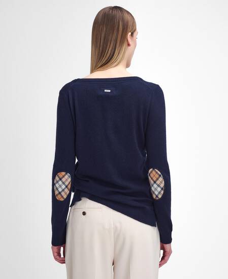 Pendle Crew Neck Jumper Navy-Hessian Tartan