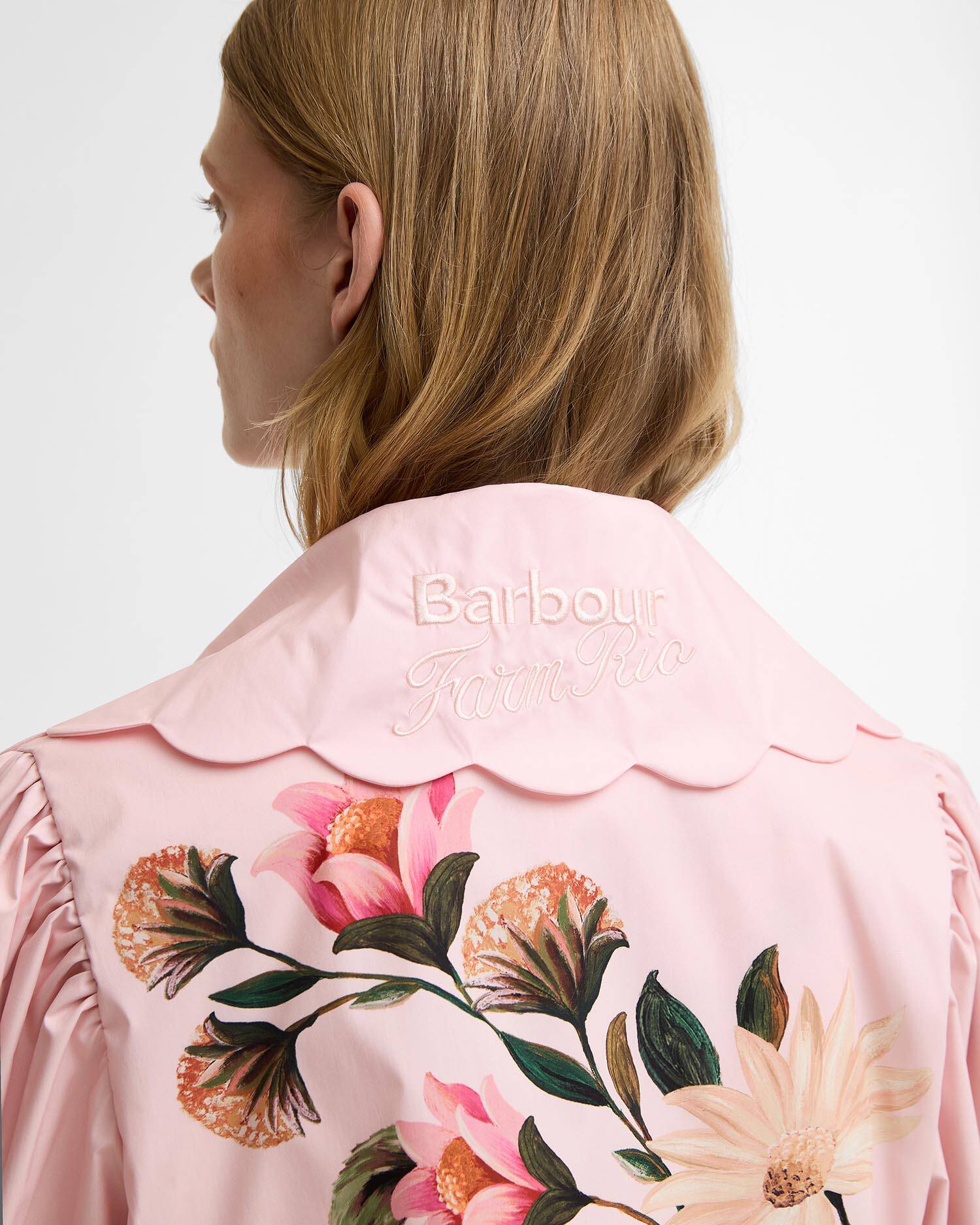 Barbour FARM Rio Bromelia Showerproof Trench Coat Pink Edens Bloom/Cream Flower image number 4