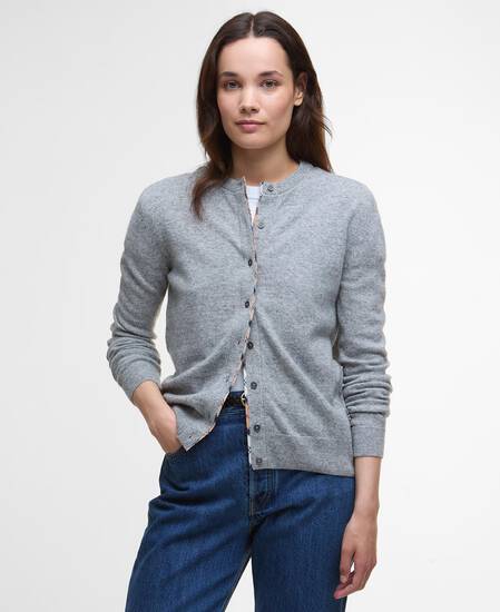 Pendle Cardigan Grey Marl/Hessian Tartan