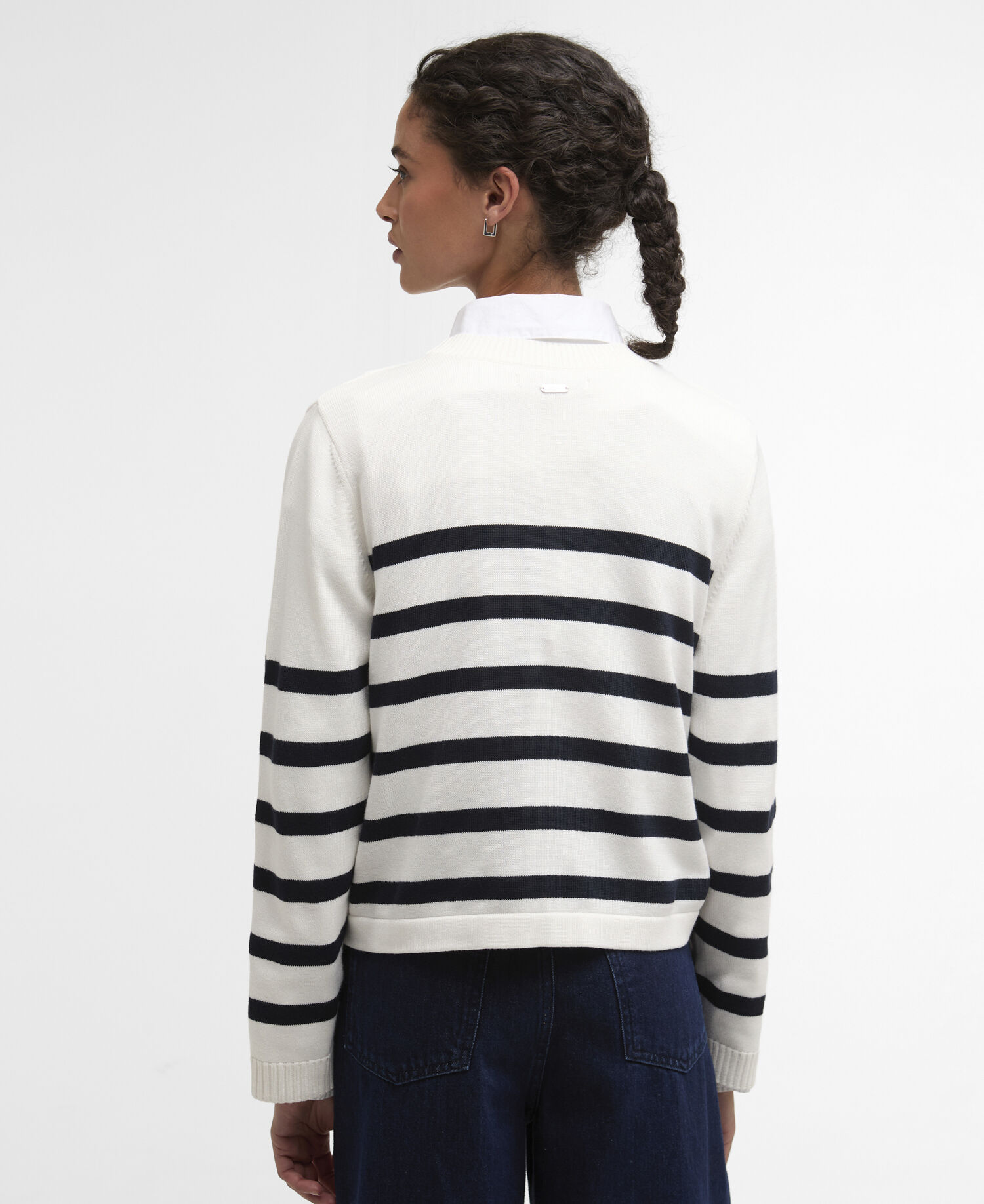 Fern Striped Crew Neck Jumper Cloud/Navy