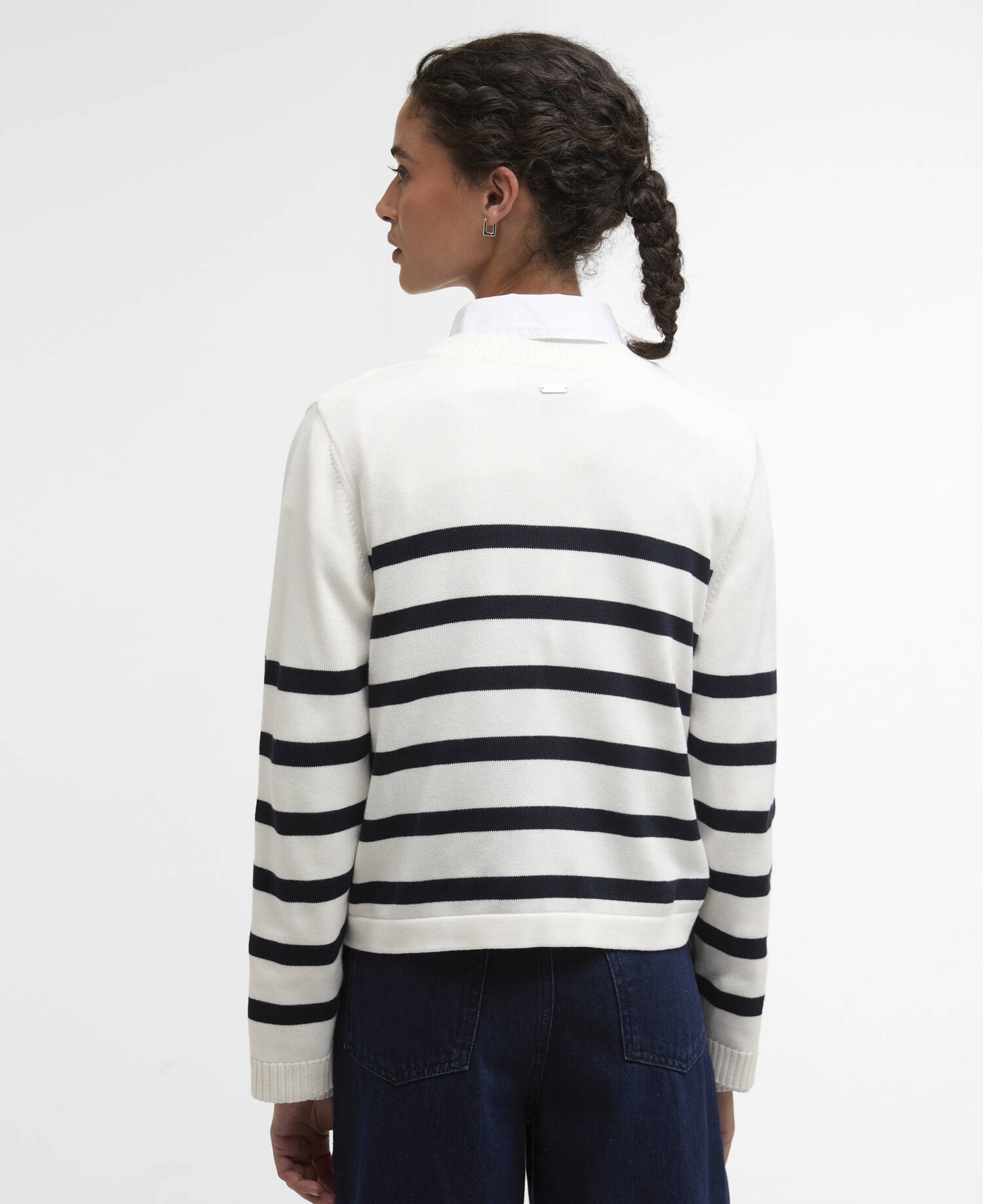 Fern Striped Crew Neck Jumper Cloud/Navy image number 2