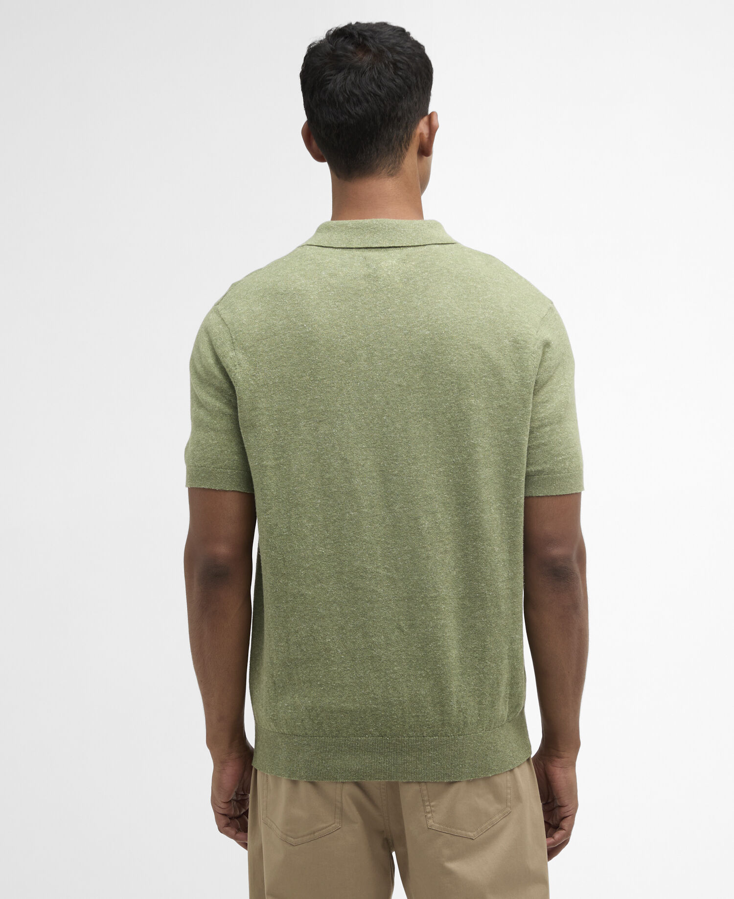Muston Linen-Blend Knitted Polo Shirt Laurel Green