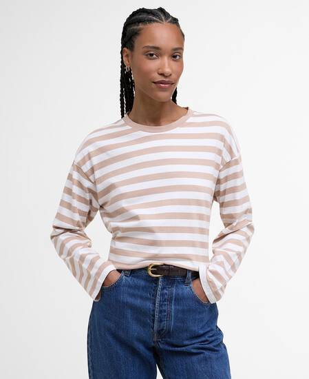 Bede Oversized Long-Sleeved T-Shirt Pale Camel Stripe