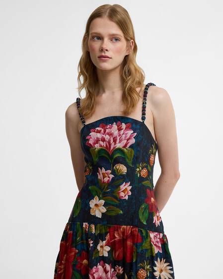 Barbour FARM Rio Wild Flower Midi Dress Navy Wild Flower Print