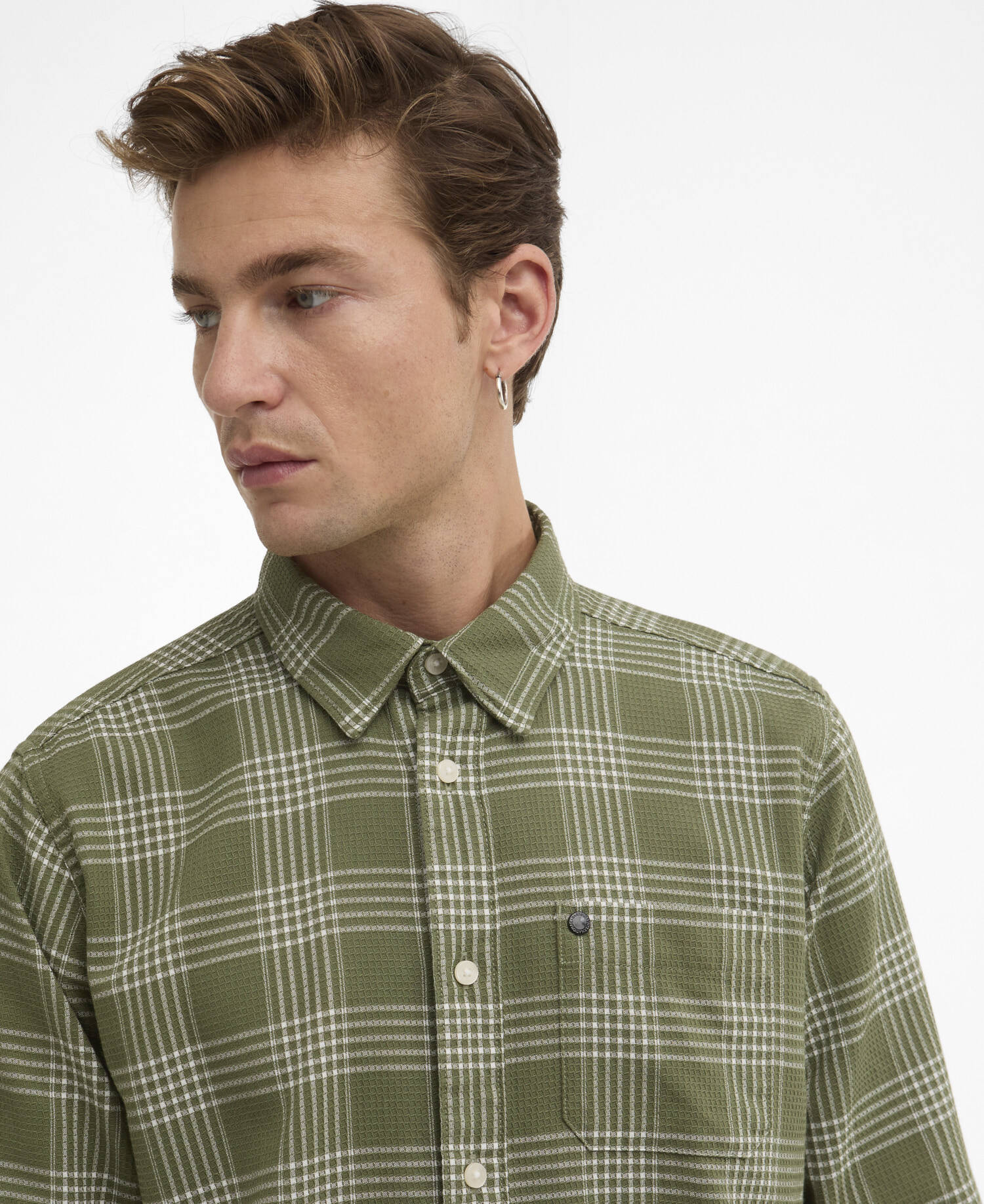 Heanes Waffle Check Long-Sleeved Shirt Burnt Olive image number 3