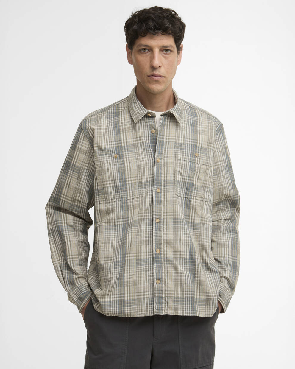 Maxwell Checked Patch Long-Sleeved Relaxed Shirt
