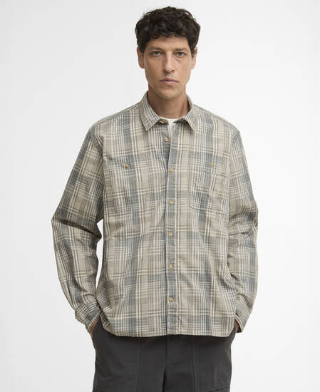 Maxwell Checked Patch Long-Sleeved Relaxed Shirt Grey Olive